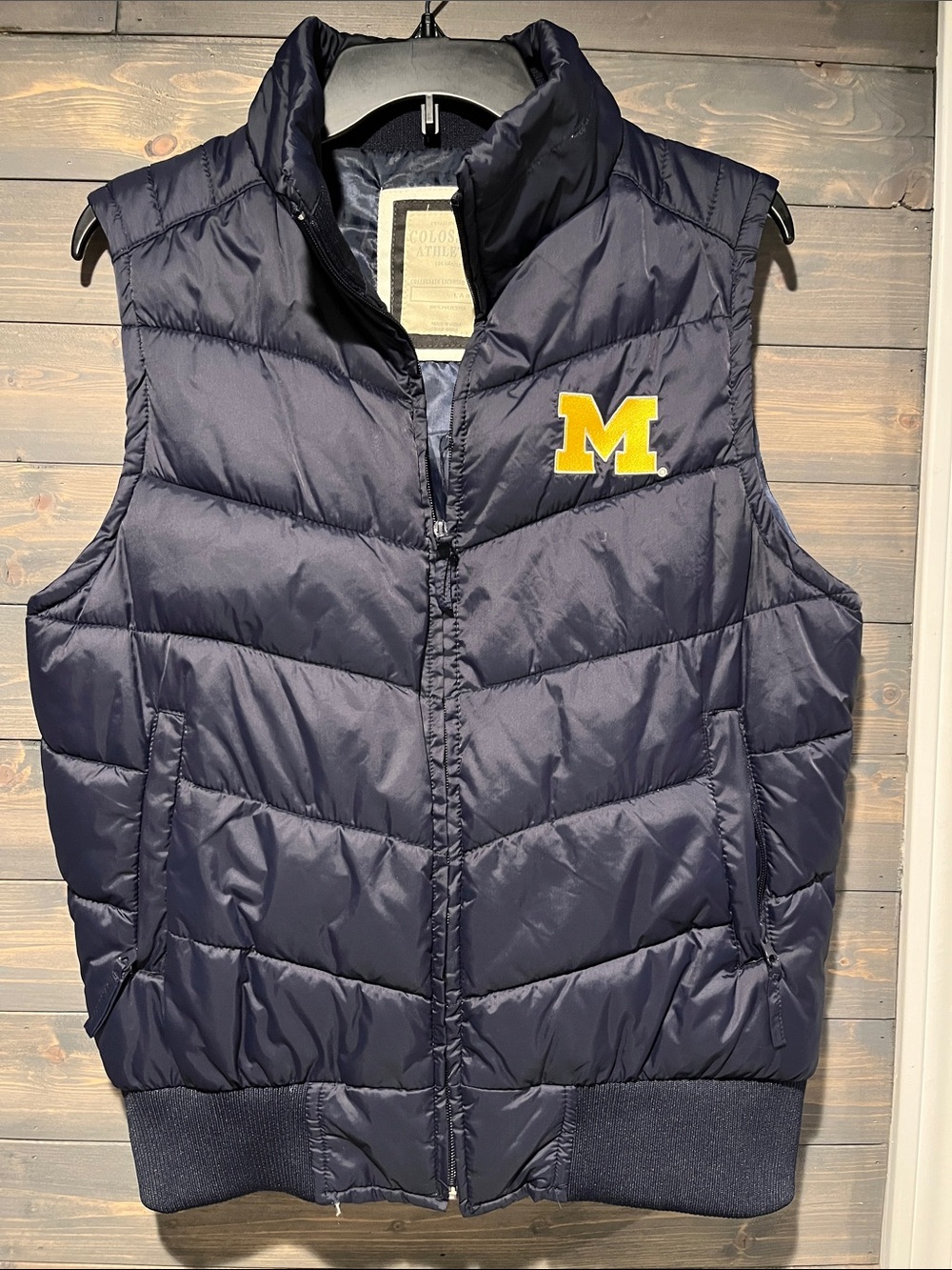 University of Michigan State Navy Puffer Vest with Yellow 'M' Logo L